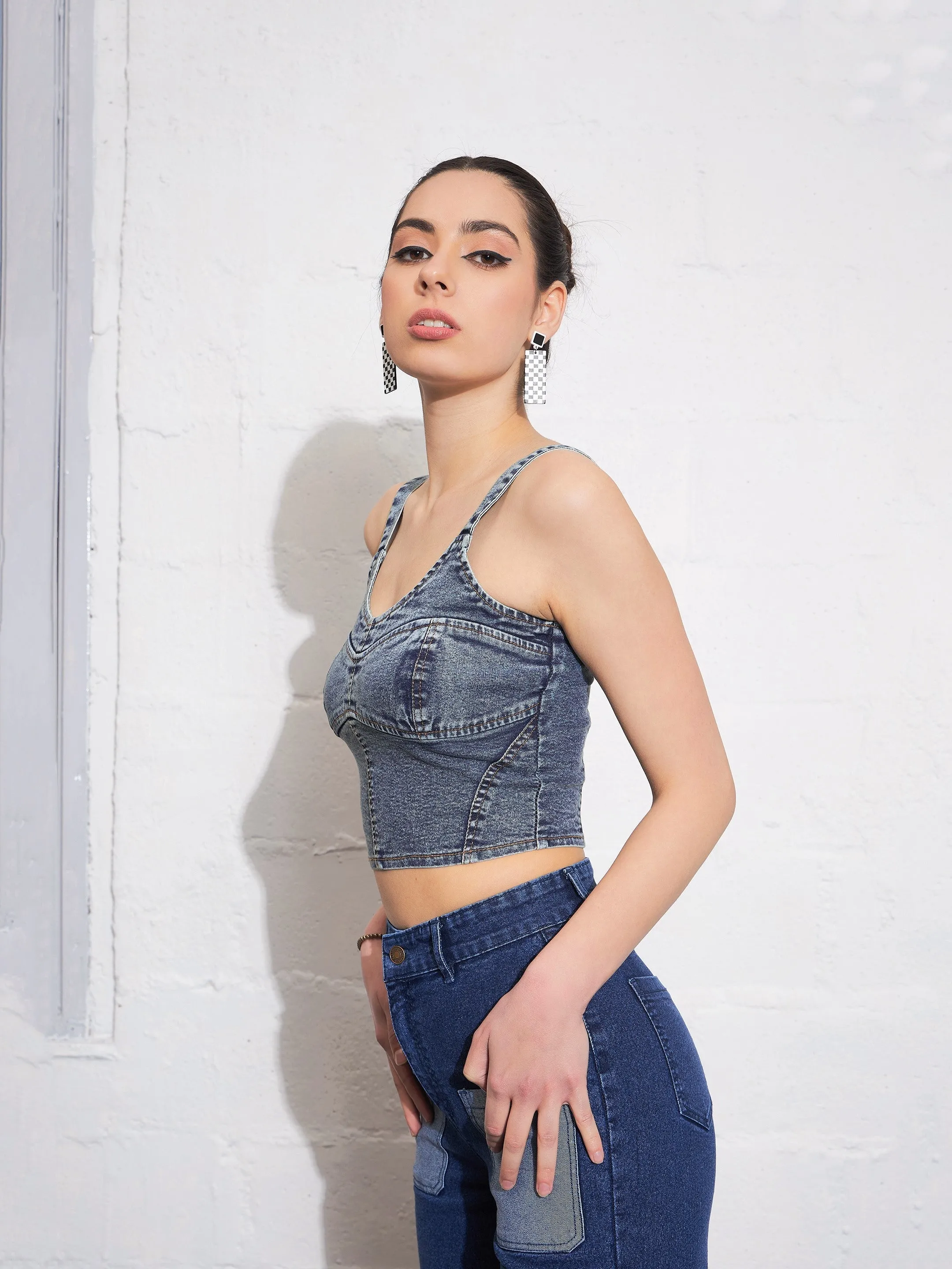 Women Blue Blast Strappy Bustier Crop Top