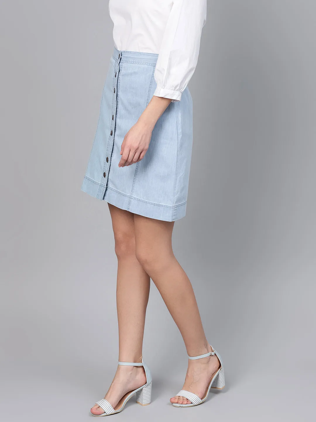 Women Blue Denim A-Line Skirt