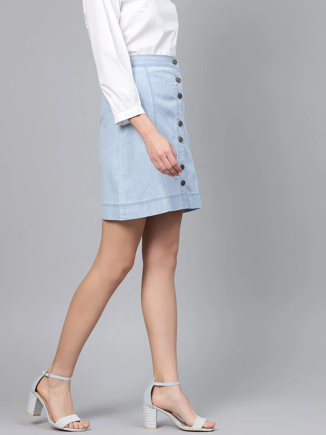 Women Blue Denim A-Line Skirt