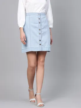 Women Blue Denim A-Line Skirt