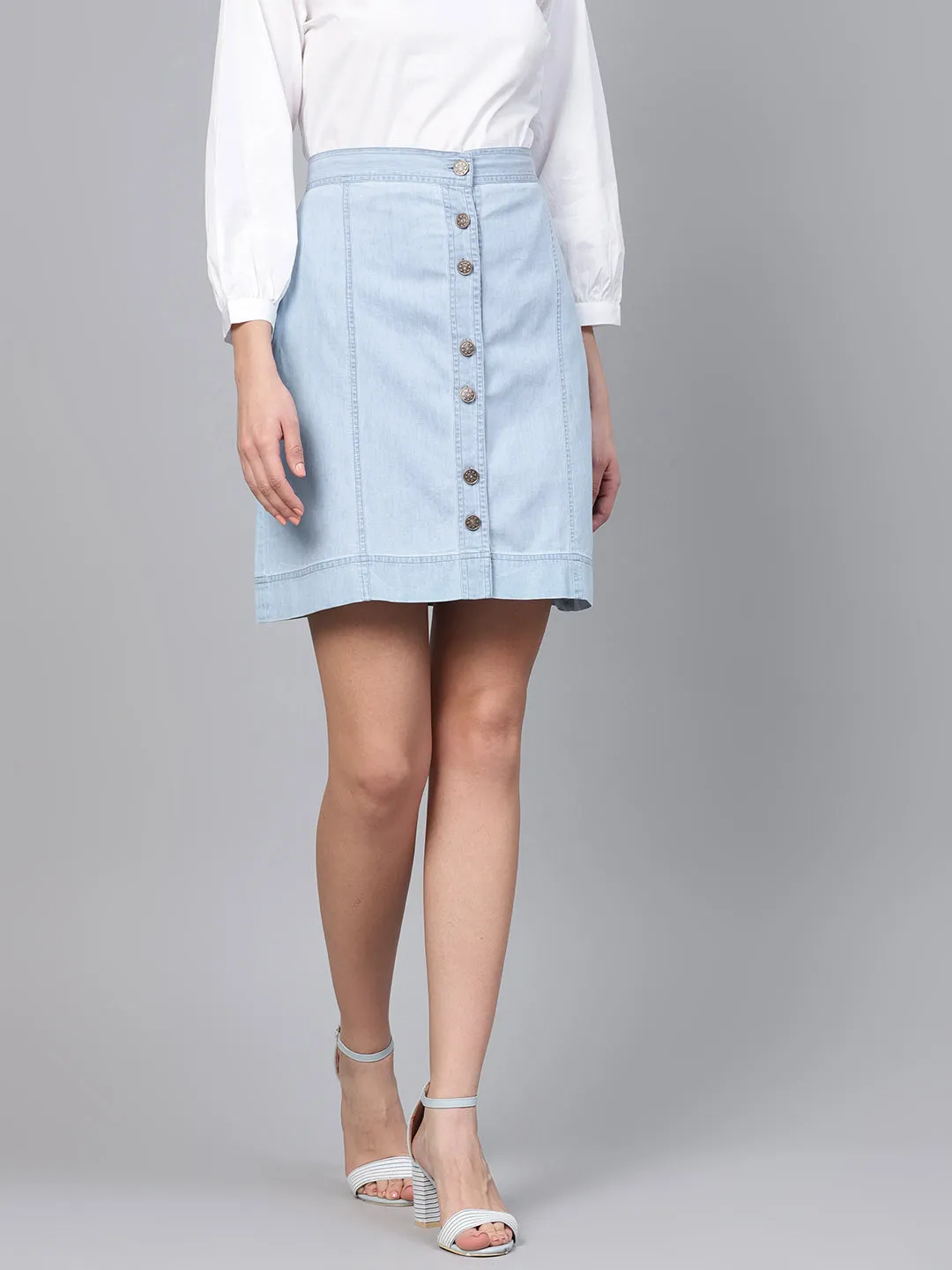 Women Blue Denim A-Line Skirt