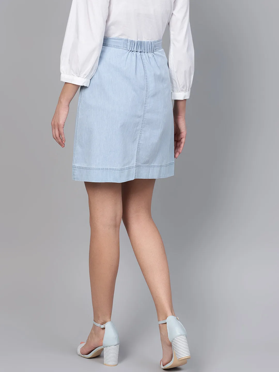 Women Blue Denim A-Line Skirt