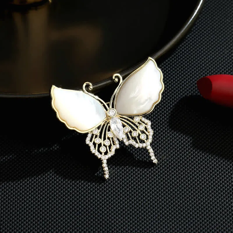 Women's Natural Shell Butterfly Brooch